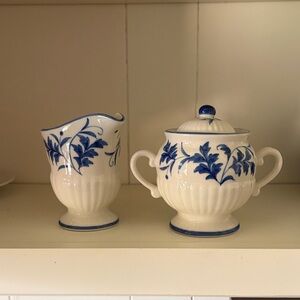 Blue and White Floral Creamer and Sugar Set
